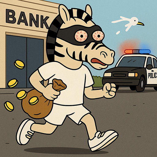Larry running from the bank with stolen money