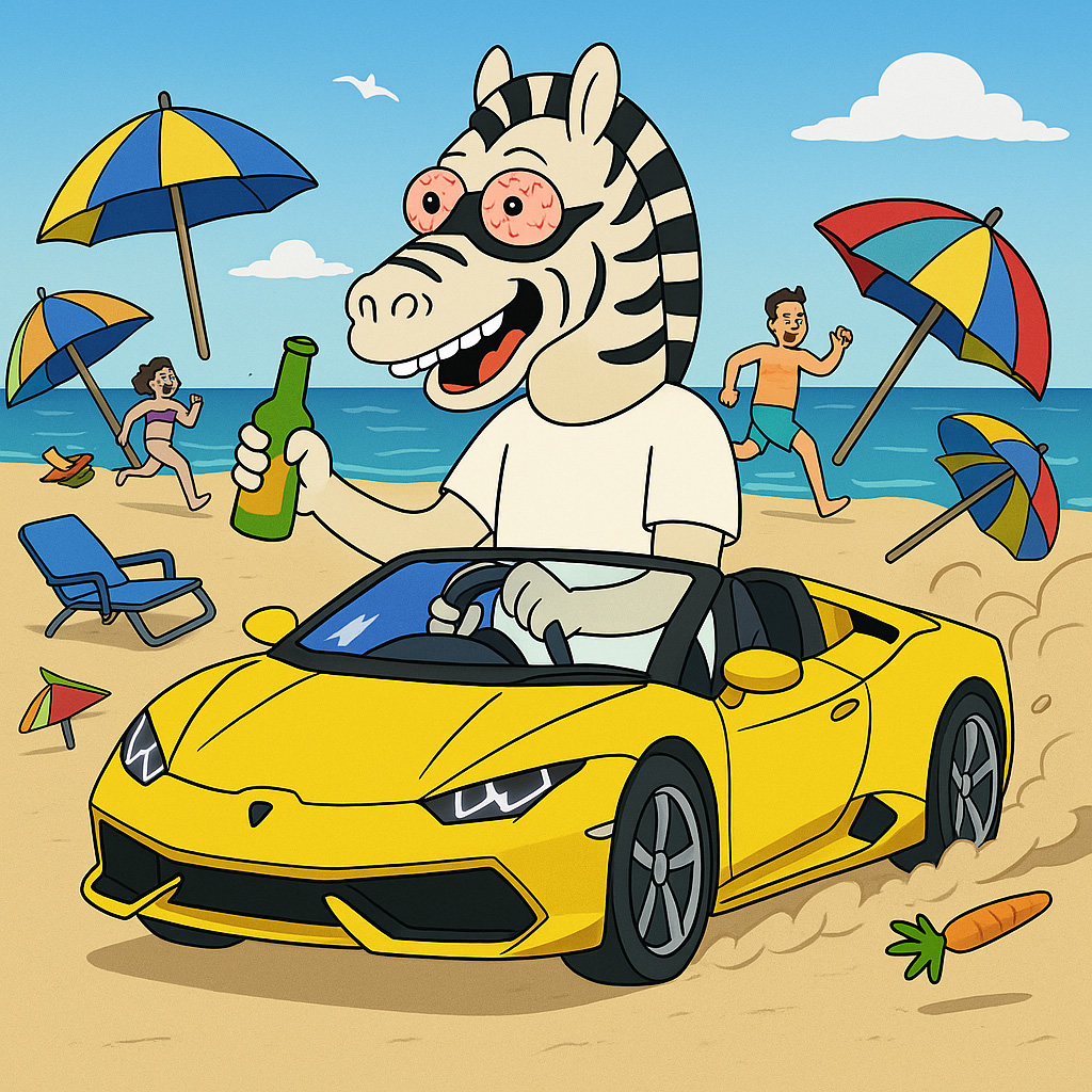 Larry living the luxury life at the beach with his Lamborghini